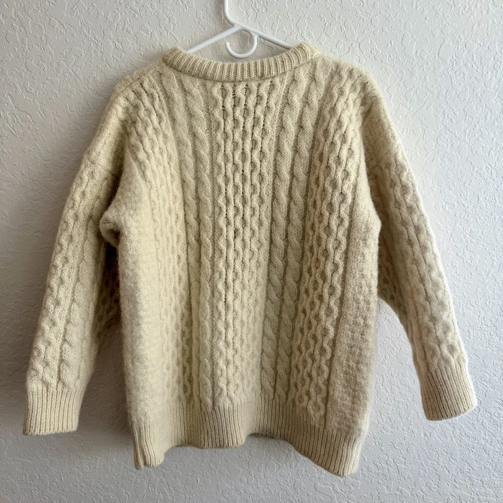 Vtg Irish Wool Fisherman Sweater Aran Knit Chunky Ivory Cable Knit Cream *READ*